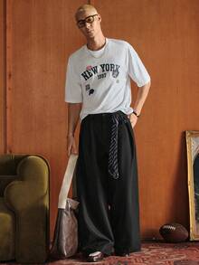 SWAVVY Pantalones de traje de pierna ancha de unicolor de moda para hombres