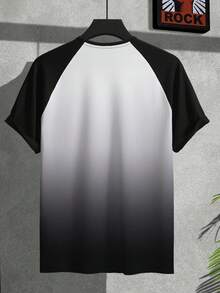 Manfinity Homme Plus Size Men's Casual Ombre Letter Print Raglan Sleeve T-Shirt, Summer - Black and White - View 2