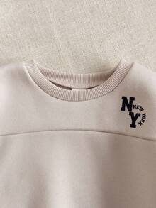 PrepCrw Young Boy Casual College Style Letter Print Hoodie And Elastic Waist Sweatpants Set, Autumn/Winter Fall - Khaki - View 6