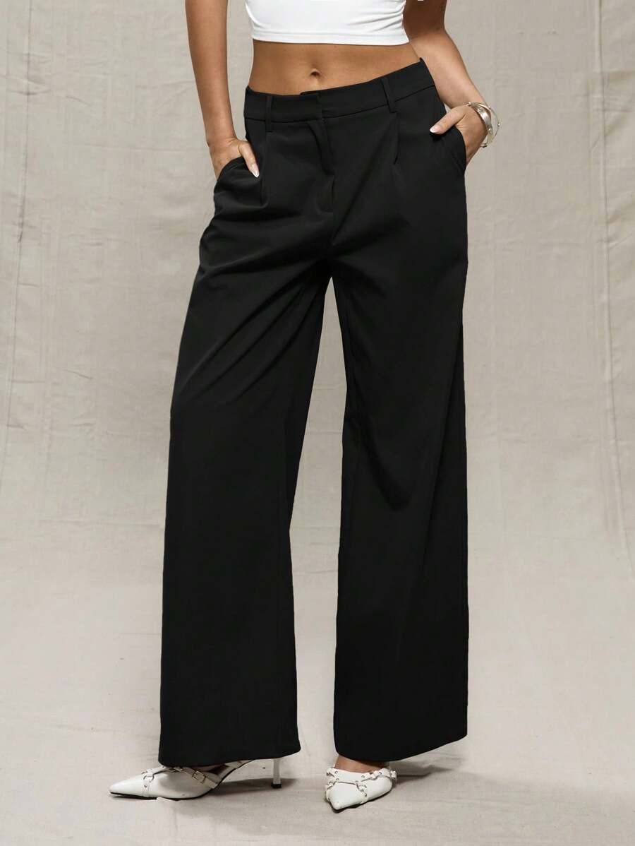 MUSERA 夏季优雅阔腿修身长裤，尽显老钱贵族风范，适合度假、波西米亚风情和秋季穿着。 - 黑色 - 查看 1