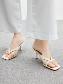 CUCCOO BIZCHIC 7cm Square Toe Ankle Strap Sandals, Apricot Color, Women - Apricot - View 3