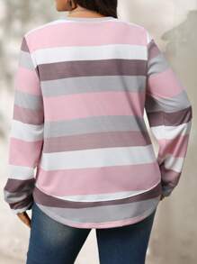 EMERY ROSE Plus Size Women Fal Casual Crew Neck Long Sleeve Striped Print Sweatshirt, Autumn/Winter,Fall,Winter Clothes For Women,Going Out Outfits,Fall Clothes For Women,Fall Outfits,2025 New Clothes,Casual Everyday Wear,Fall Long Sleeve Tops  For Women - Multicolor - View 2