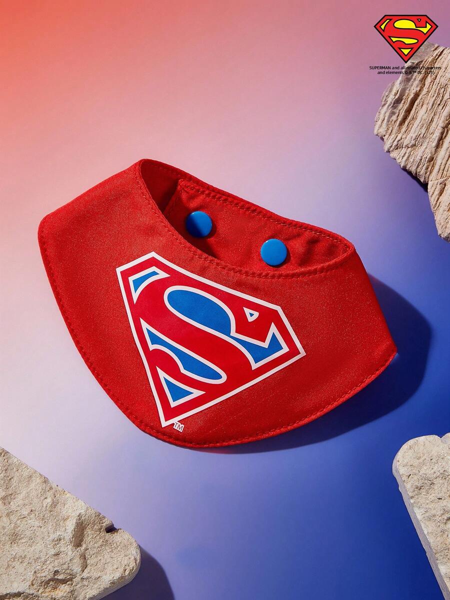 SUPERMAN X PETSIN بيبي كلب قابل للتعديل بطبعة شعار أزرق وأحمر، مناسب للقطط والكلاب
