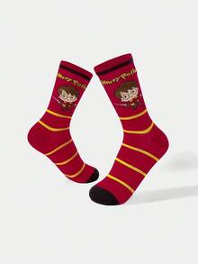 HARRY POTTER X SHEIN 1 Pair Women's Striped And Cartoon Figure Graphic Crew Socks - Red - View 4