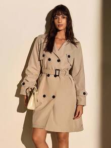 CLARA VERO Women Solid Color Button Detailed Long Winter Coats - Light Grey - View 6