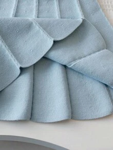 SHEIN Playful Pals 2件套年轻女孩可爱长袖蝴蝶结装饰毛衣和百褶裙套装，秋冬