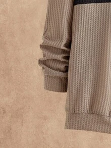 Manfinity VCAY 男士休闲针织拼布宽松落肩长袖连帽衫，拼色男士华夫格针织连帽衫，秋季，冬季 - 彩色 - 查看 3