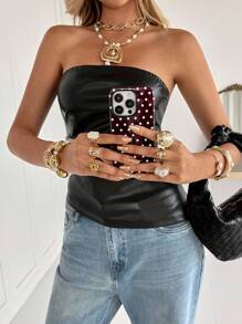 Siren Gaze 女士棕色蛇皮印花皮革上衣时尚褶皱不对称下摆抹胸，适合外出和派对圣诞节上衣度假服装优雅新年上衣节日服装夏季上衣女士衬衫情人节新年派对礼服