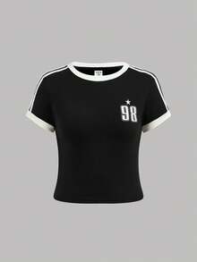 SHEIN Polyester Black Long-Length Co-Ords Set Featuring Short Sleeve Tee And Drawstring Pants Two Pieces Women Sets Women Pants And Top Set Co Ord Sets Matching Set Girl Co Ord Sets Matching Outfits Woman Women Fashion Set - Black - View 10