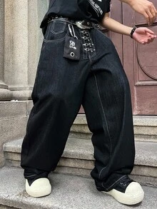 STEELVANCE 男士休闲宽松水洗纯色飞机扣牛仔裤 - 黑色 - 查看 7