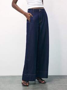 Maija 女士深蓝色直筒牛仔裤，复古富贵风格，秋冬季办公室穿着，派对牛仔裤