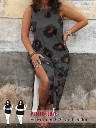 SHEIN CURVE+ Plus Size Casual Knit Digital Print Mature Comfortable Long Dress