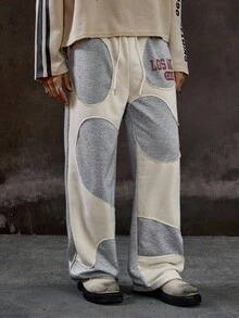 ROMWE MEN Prep Men's Casual Contrast Color Patchwork Letter Print Sweatpants - Multicolor - View 4