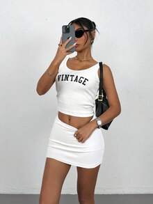 SHEIN PETITE 女士性感纯色紧身迷你裙，夏季 - 白色 - 查看 6
