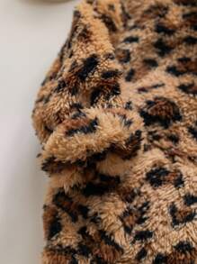 SHEIN Babygirl Fluffy Leopard Print Casual Jacket, Autumn/Winter Fall - Brown - View 4