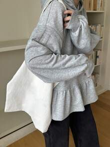 DAZY Hanorac cu glugă și mânecă lungă pentru femei, culoare uni, toamnă/iarnă - Gri - Vizualizare 5