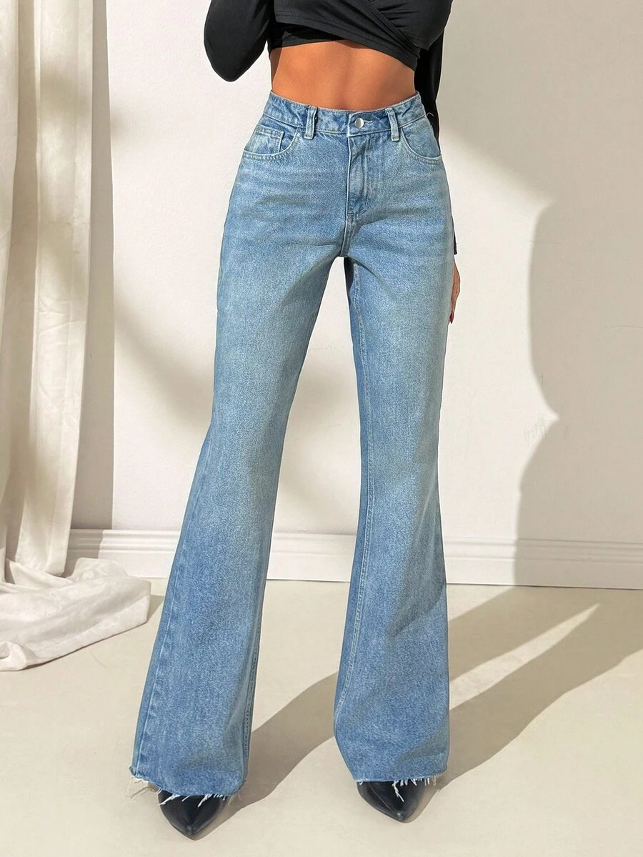 High Waist Wash Detailed Slant Pocket Casual Flare Jeans Jeans Wide Leg Low Rise Jeans Y2k Flared Jean High Waisted Jeans