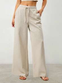 SHEIN EZwear Plus Size Casual Loose Straight Leg Linen Pants Wide Leg Linen Pants Loose Linen Pants