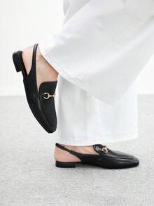 CUCCOO BIZCHIC Scarpe da donna con punta quadrata, tacco basso, stile britannico, nere, comode, versatili, senza tallone