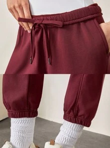 GLOWMODE Pantaloni della tuta con vita arricciata, in tessuto french terry, con tasche, di urban chic - Bordò - Visualizzare 8