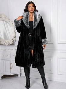 Reflora 女士黑色复古仿皮草大衣,尺码丰满,领口和袖口饰有皮草,内衬带口袋,采用优质面料,保暖舒适柔软,时尚百搭,适合秋冬季节穿着,温暖舒适,是冬季女士的理想之选,复古风格,适合外出穿着,秋季/冬季皆宜。 - 黑色 - 查看 6