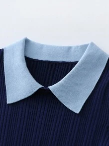SHEIN Unity French Elegant Street Style V-Neck Bodycon A-Line Flare Waist Knit Sweater Dress Fall Winter Cloth For Women - Royal Blue - View 7