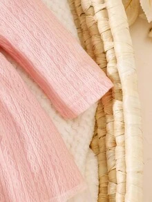 SHEIN 甜美公主风格女婴粉色彼得潘领蝴蝶结连衣裙 - 粉色 - 查看 6