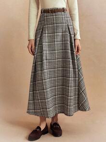 新款格纹高腰飘逸休闲长裙，百搭春秋 - 彩色 - 查看 1