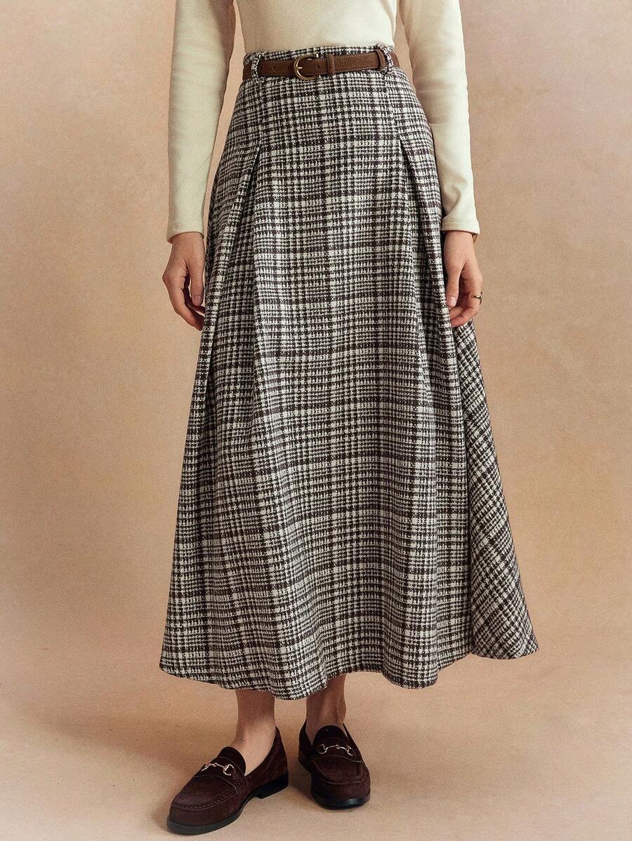 新款格纹高腰飘逸休闲长裙，百搭春秋 - 彩色 - 查看 1