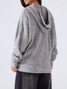 LYSMO 2025 Women Grey Autumn Casual Occasion Zip Up Hoodie,Minimalism Batwing Sleeve Hooded Regular Coat, Back To School Streetwear Graduation - Black - View 2