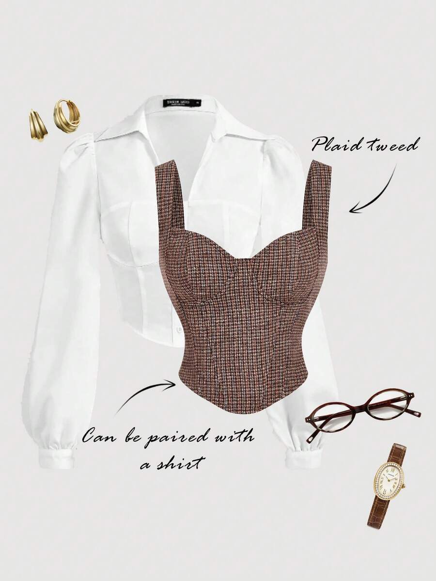 SHEIN MOD Áo dệt kim không tay màu nâu với dây đeo bản rộng, áo corset màu nâu, dành cho giáo viên, chuẩn bị cho năm học mới, kiểu dáng cổ điển, phù hợp cho công việc, đi học, kỳ nghỉ, hẹn hò, tiệc tùng, lễ hội và sinh nhật, phong cách cung đình cổ điển, mang hơi hướng quý tộc xưa, mùa xuân/hè. - màu nâu - Xem 1