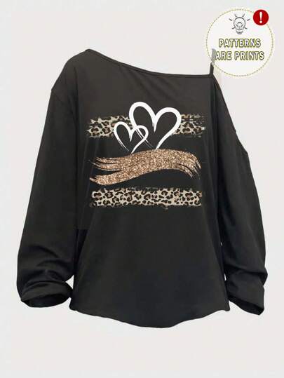 SHEIN LUNE 大码女式心形印花休闲简约无袖T恤，秋冬