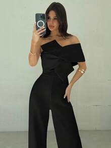 Firerie 3D 扭纹设计无袖连体裤，优雅白色女式连体裤，端庄，商务休闲，外出，四季皆宜 - 黑色 - 查看 5