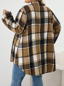SHEIN CURVE+ Curve Plus Plaid Print Drop Shoulder Shirt,Fall,Baggy Shirts,Fall Tops,Fall Loose A-Line Hem Plus Size Blouses Plus Size Earthy Tops Plus Size Plaid Jacket Plus Size Fall Tops Plus Size Plaid Tops Fall For Women,Winter,CURVE PLUS/Autumn /Winter