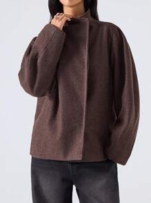 LYSMO 2025新款极简主义秋季女士休闲百搭外套，秋冬款 - 棕色 - 查看 3