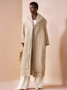 Zivah 2025 Herbst/Winter Neuankömmling Musik Festival & Abschluss Lässig College Stil Maximantel mit Schal, beige Wollouterwear für Alltag, Strand, Pendeln, elegant - Aprikosenfarben - Übersicht 5