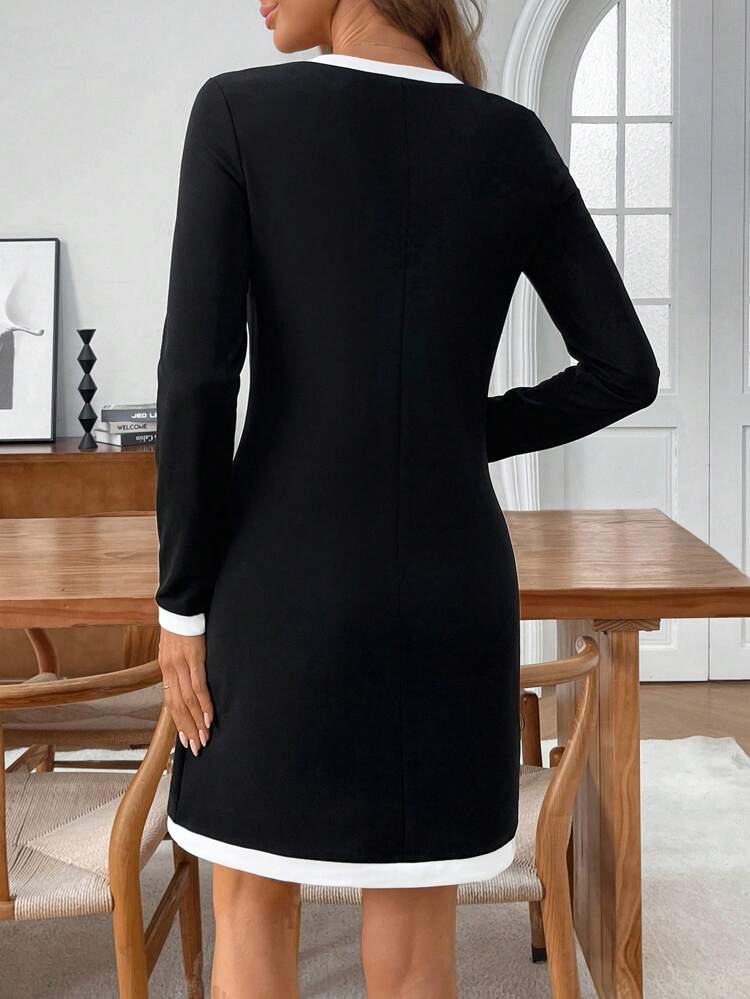 Women's Casual Commuter Color Block Patchwork Mini Dress,Fall