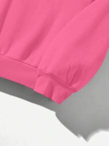 Attitoon Casual Minimalist Fuchsia Hooded Long Sleeve Thermal Lined Loose Fit Thick Sweatshirt For Women In Fall/Winter - Hot Pink - View 4