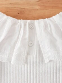 年轻女孩休闲纯色荷叶边长袖T恤 - 米色 - 查看 3