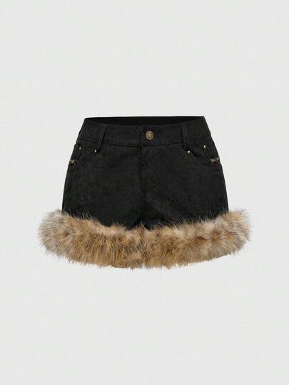 Grunge Punk Short mini taille très basse en velours côtelé avec imprimé léopard et ourlet effiloché, style Y2K sexy