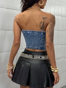 StreetHx 女式蓝色前扣时尚合身短款牛仔夹克 - 中等水洗藍 - 查看 2