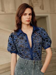 Savoree Cut-Out Floral Layered Blouse, Spring/Summer Outfits For Women
