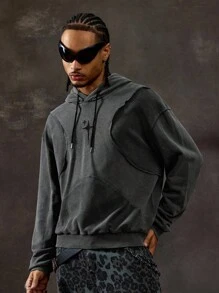 ROMWE MEN Moletom com capuz masculino com estampa de estrela e contraste de cores casual manga comprida - Cinza - Ver 6