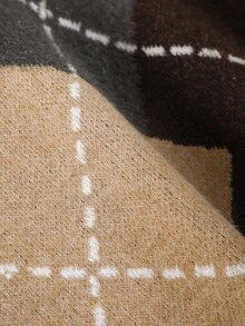 CosyJoli 大码休闲菱形格子仿皮毛拼接套头衫针织衫菱形花纹毛衣秋季毛衣女士V领毛衣毛绒针织毛衣 - 彩色 - 查看 5