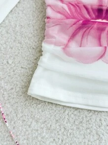 少女女孩白色针织局部粉色花朵印花聚拢休闲可爱度假长袖上衣返校节适合春夏秋季午餐秋冬内搭春节 - 白色 - 查看 5