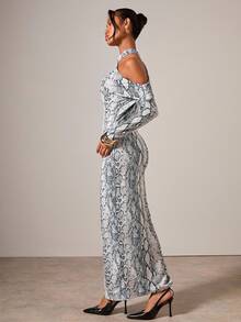 COSMINA Women's Elegant Party Deep V Ruched Sequin Beaded Patchwork Fishtail Dress, Autumn/Winter - Multicolor - View 7