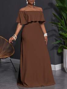 Slaydiva Vestido ajustado con un hombro y volantes en el bajo, diseño minimalista y versátil, adecuado para la playa, talla grande