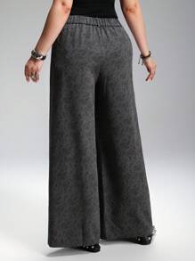 SHEIN EZwear Retro Floral Print Casual Plus Size Wide Leg Pants - Grey - View 2