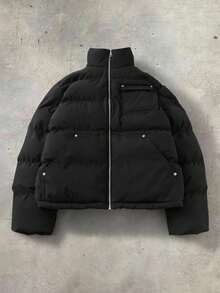 PAVTROS Veste à col montant à imprimé floral pour hommes, veste de sport décontractée ample de style rétro américain pour l'automne/l'hiver, veste matelassée , veste matelassée courte, veste matelassée noire, veste matelassée Y2k