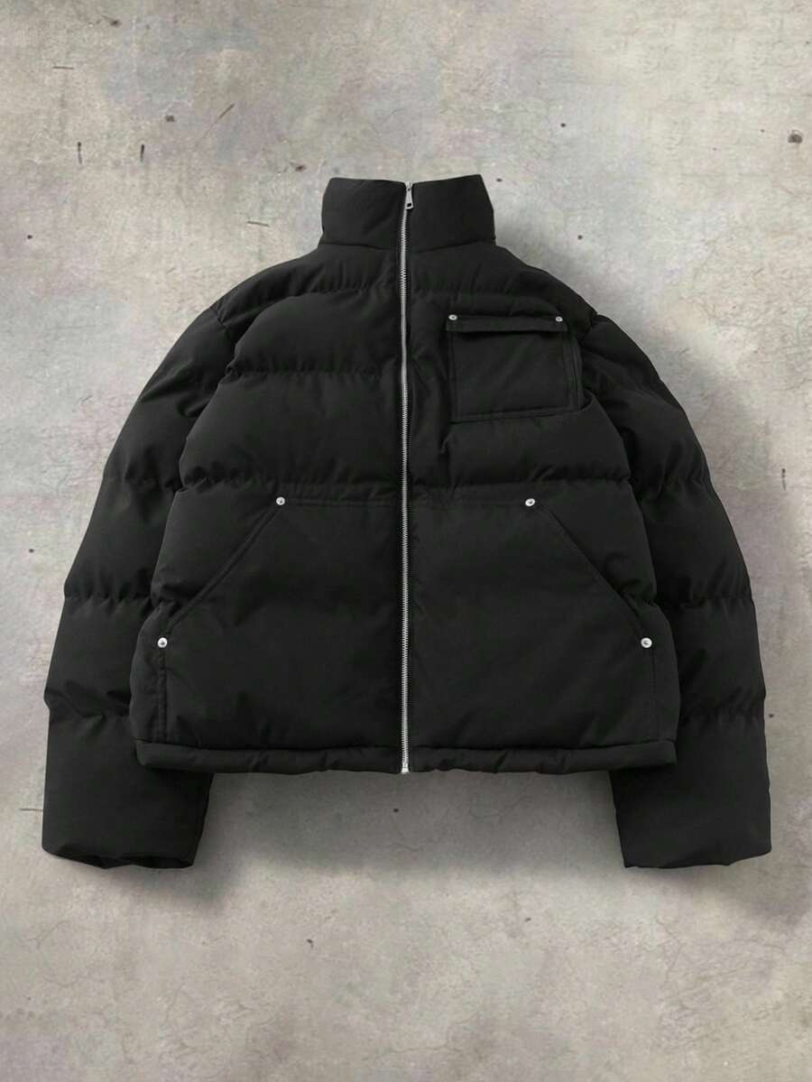 PAVTROS Veste à col montant à imprimé floral pour hommes, veste de sport décontractée ample de style rétro américain pour l'automne/l'hiver, veste matelassée , veste matelassée courte, veste matelassée noire, veste matelassée Y2k